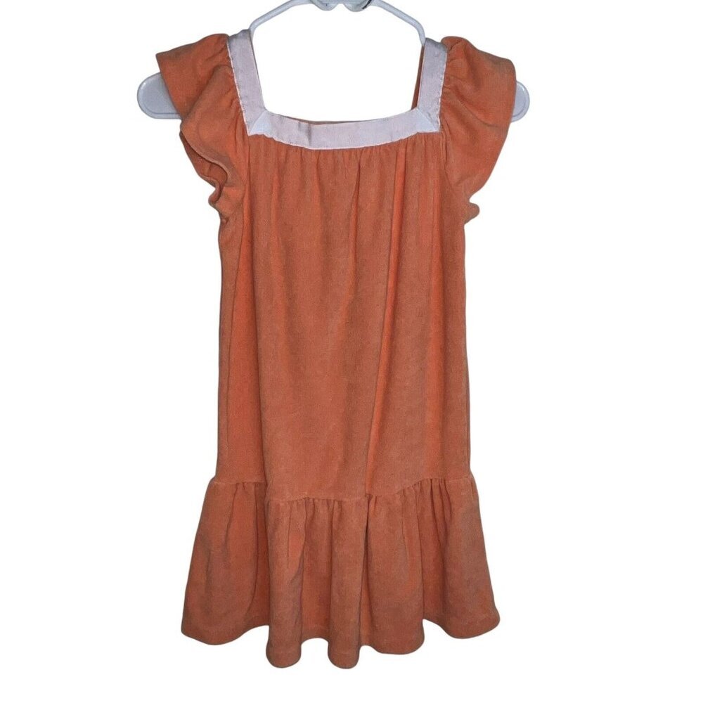JANIE AND JACK TERRY SWIM COVERUP CORAL ORANGE GIRLS SIZE 7 DRESS RUFFLE BEACH